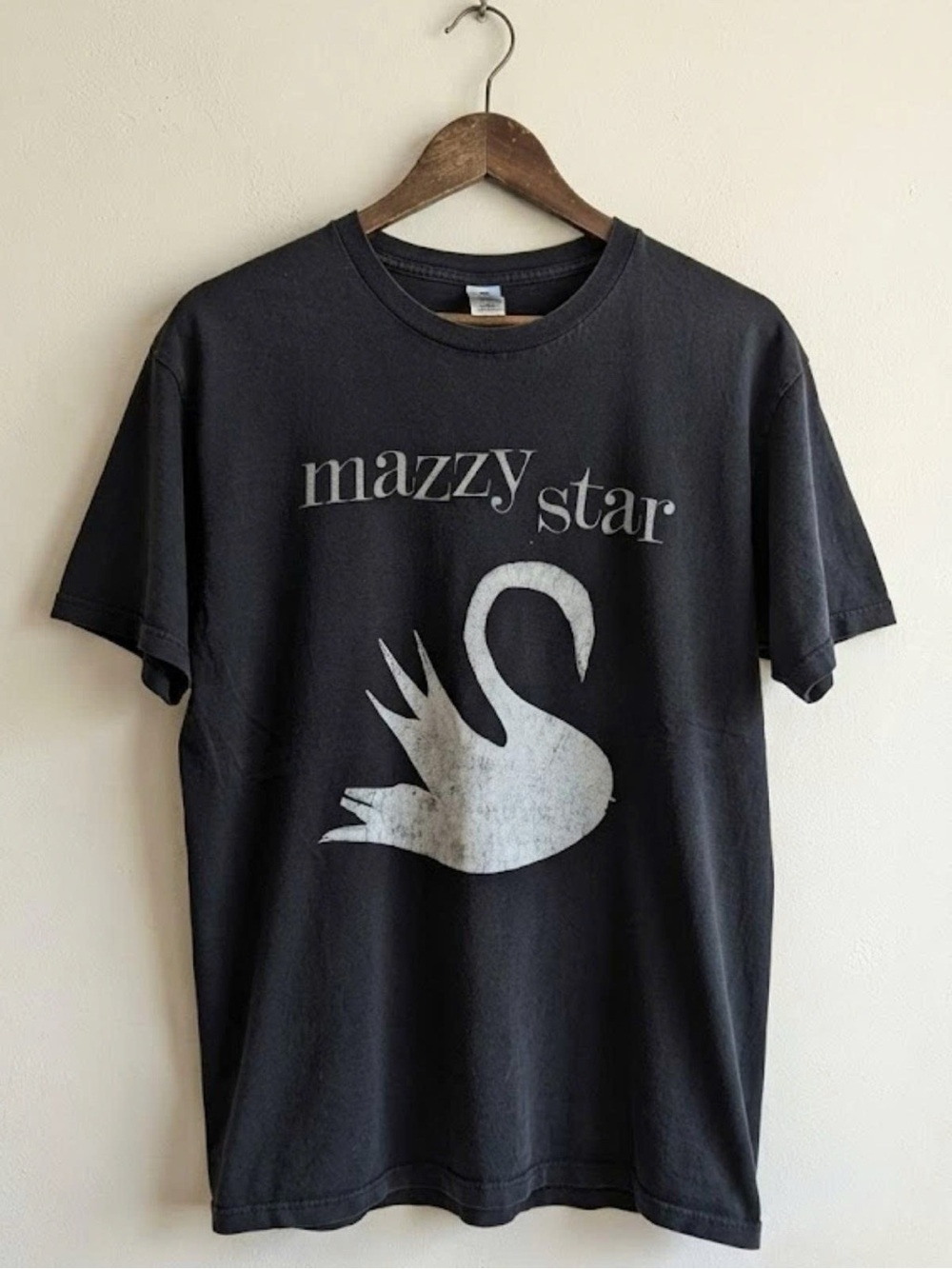 Gildan Black Graphic Tee with White Swan and 'mazzy star' Text | Unisex Shirt